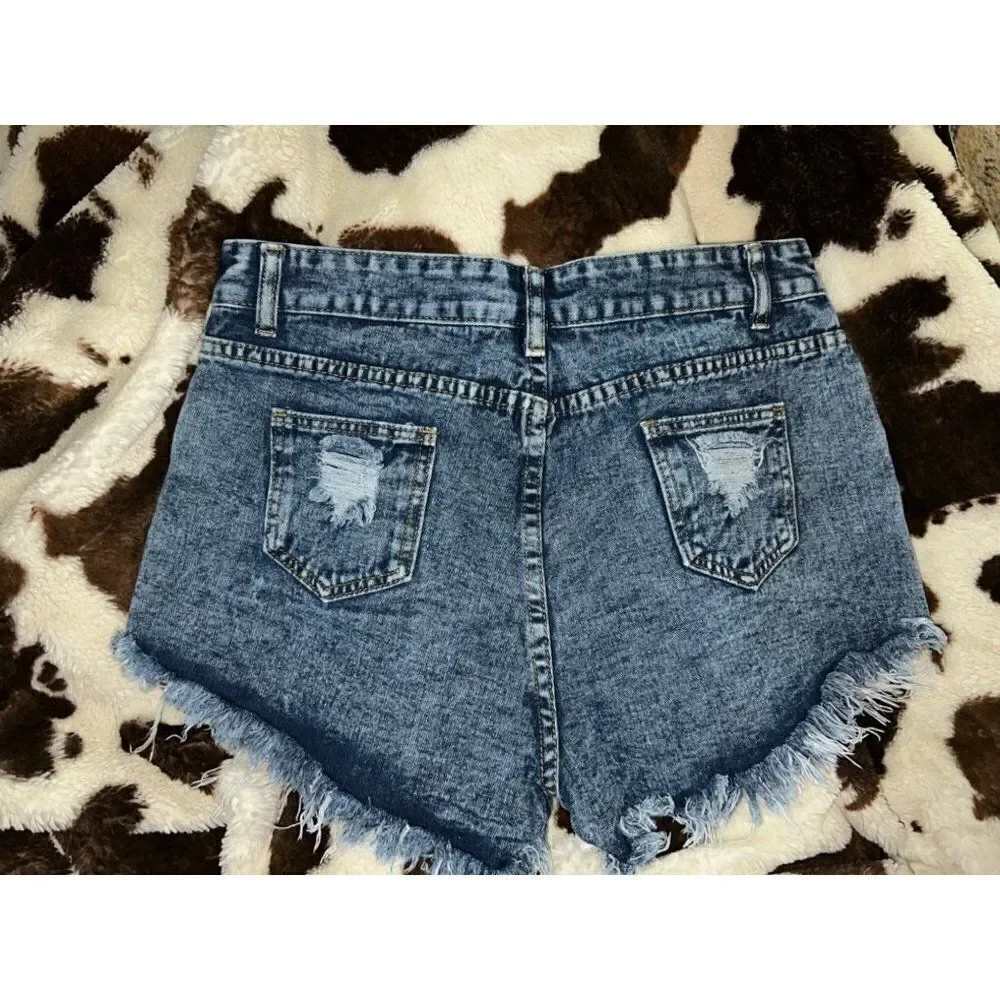 Womens Denim Shorts Frayed Distressed Denim Shorts (XL)